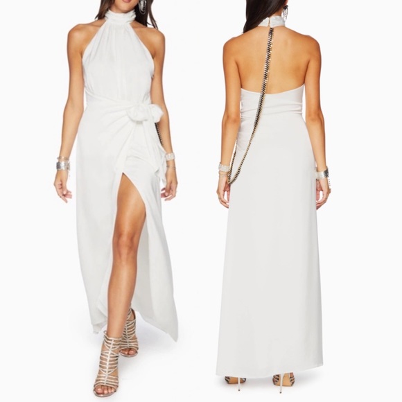 Ramy Brook Dresses & Skirts - Ramy Brook Daphne Wrap Halter Dress with Chain Detail on Back Ivory Size 8 NWT